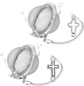 2Pcs Baptism Stainless Steel Mesh Tea Infuser, 2.1inch Tea Ball with Jesus Cross Pendant Christian Gifts