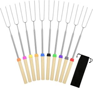 10 Pack Smores Sticks, 32 Inch Marshmallow Roasting Sticks for Fire Pit, Extendable Roasting Skewers with Bag, Hot Dog Fork