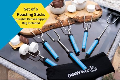 Smores Sticks for fire pit -Set of 6- Extra Strong Extendable Marshmallow Roasting Sticks w/Reinforced Joints -Rotating Stainless Steel Marshmall